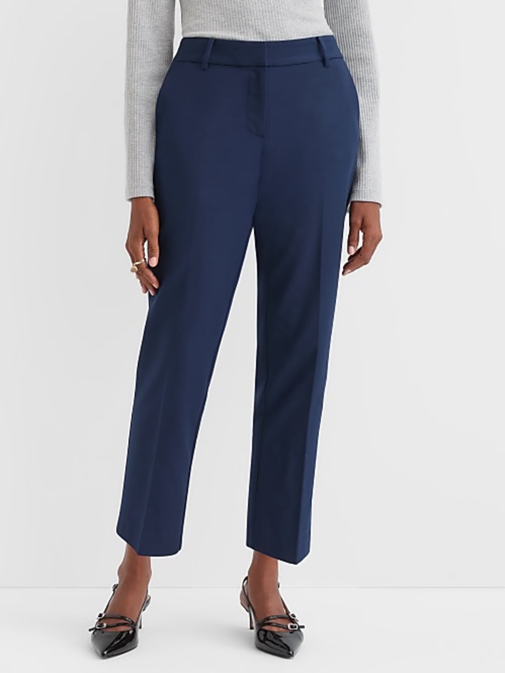 Loft Navy Blue Curvy Crop Cotton Stretch Pant